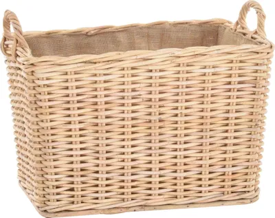Produktbild von KRINES HOME Stabiler Kaminholzkorb, Flechtkorb mit eingearbeitetem Jutestoff/Holzkorb Kaminkorb aus unbehandeltem Natur-Rattan Hell
