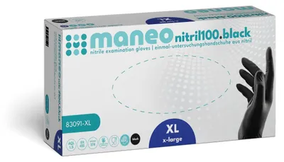 Produktbild von MANEO nitril100.black Nitril-Handschuhe, puderfrei, Größe XL | Box (100 Stück)