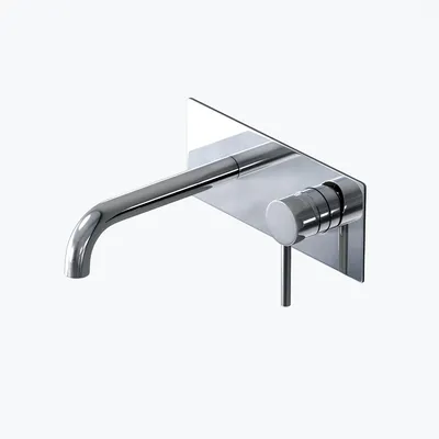 A single wall-mounted faucet with a spout and a control handle, shown against a white background.