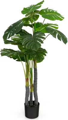 Produktbild von GOPLUS 120 cm hoher künstlicher Monstera-Baum, künstliche Monstera Deliciosa-Pflanze mit 20 großen Blättern, 3 Stämmen & realistischem Moos