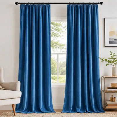 Produktbild von 2 Stück Samt Vorhänge Blickdicht Gardinen Wärmeisoliert Vorhang mit Kräuselband Thermovorhang für Wohnzimmer Schlafzimmer, Blau, B132xH274cm