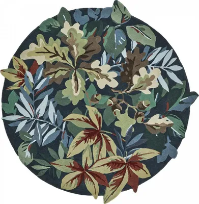 Produktbild von ROBINS handgefertigter runder Wollteppich mit Blumenmuster