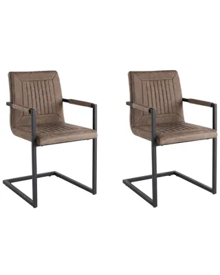 Produktbild von BELIANI Konferenzstuhl 2er Set Braun Kunstleder Gesteppt mit Armlehnen Metallgestell Modernes Design Elegant Freischwinger Stuhl Esszimmerstuhl