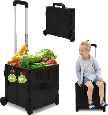 Produktbild von Faziango Schwarz Leichter Falt-Einkaufswagen, 40kg Tragkraft, dreistufig höhenverstellbar, abnehmbare & leise Räder, Bremse