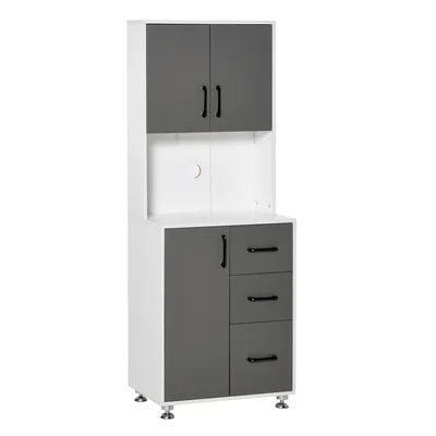 Produktbild von HOMCOM Küchenschrank Hochschrank mit 2 Türen Regal Mikrowellenregal Küchenbuffet mit unterem Aufbewahrungsschrank und 3 Schubladen Kommode Spanplatte Stahl Grau+Weiß 60 x 40 x 160 cm
