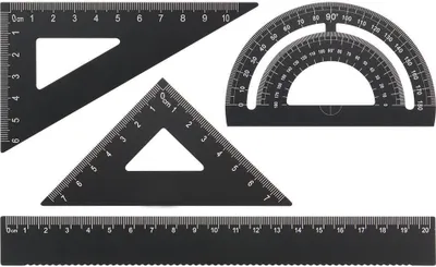 Produktbild von Donau Elektronik 4-tlg. Lineal- & Winkelset, Aluminium, 20cm Lineal, 90° & 180° Winkel, Transportbox