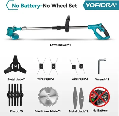 Produktbild von Elektrischer Rasentrimmer Rasenmäher - 15 cm Schneidkopf - 12000 U/min - Teleskopstiel 100–135 cm - Klappbar - Ohne Akku und Räder