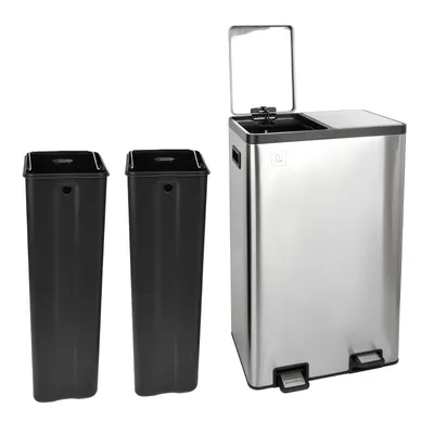 Produktbild von SVITA TMH2X30 Mülleimer 60L Mülltrennsystem 2 Fächer 2x30L Softclose-Deckel Pedal versteckbar Kunststoff Inneneimer Edelstahl