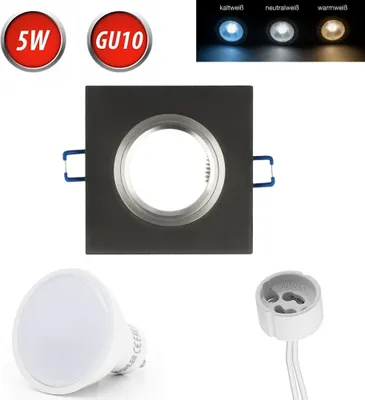 Obrázek produktu pro Zapuštěné bodové svítidlo GU10 zapuštěné do rámu skleněné zapuštěné svítidlo Ø75mm vrtaný otvor včetně GU10 5W teplé bílé LED žárovky černé matné hranaté