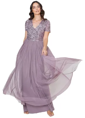 Produktbild von Maya Deluxe Abendkleid mit Pailletten Cocktailkleid Damen mit V-Ausschnitt Tüllk