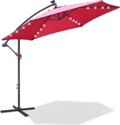Produktbild von Aopunly Sonnenschirm Ampelschirm 300 cm mit LED, UV-Schutz, Kurbel -Rot