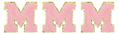 Aufbügelbare Chenille-Buchstaben 80 mm, 3 St., rosa mit Goldrand