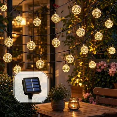 Obrázek produktu pro Solární světelný řetěz pro venkovní použití, délka 7 metrů, s 50 LED diodami, teplé bílé barvy