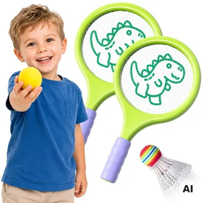Productafbeelding van Woopie badmintontennisrackets met schuimbal en dinosaurusshuttle