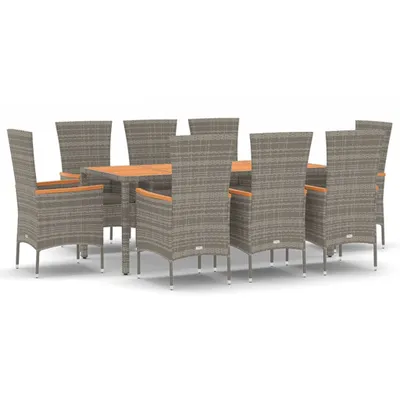 Produktbild von vidaXL 9-tlg. Garten-Essgruppe mit Kissen Grau Poly Rattan