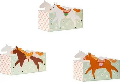 Produktbild von Snackbox Kinder 17x11x7cm Pferde Motiv 3er Set Grün / Braun