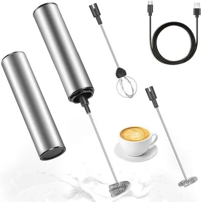 Produktbild von Elektrische Milchaufschäumer – Milchaufschäumer-Mixer – Für die Zubereitung von Kaffeecreme – USB-aufladbar – 2 Geschwindigkeitsstufen – Silber