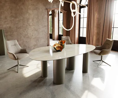 Produktbild von DELIFE Esstisch Edge Oval 220x120 Keramik Iris FMG Onice Oro Pilier Metall Effektfinish Titan