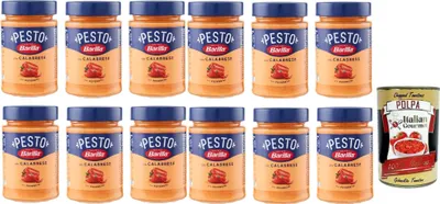 Produktbild von 12x Barilla Pesto alla Calabrese 190g | Glutenfreie Italienische Pasta-Sauce mit Paprika, Peperoni, Ricotta, Pecorino Romano und Grana Padano, Nudel-Soße, rotes Pesto + Italian gourmet polpa 400g