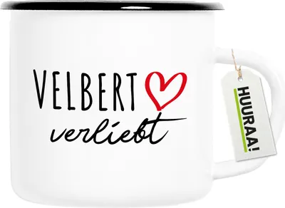 Produktbild von Huuraa Emaille Tasse Velbert verliebt 300ml Vintage Campingbecher Geschenkidee