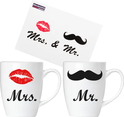 Image de BRUBAKER Mr. & Mrs. Set de tasses en céramique - carte de vœux et paquet cadeau