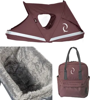 Produktbild von Beach Wagon Zubehörset für Bollerwagen Faltbar LITE, Verdeck, Rucksack und Wannenpolsterung aus weichem Fleece - Dunkelbraun