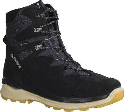 A single black winter boot is shown against a white background.
