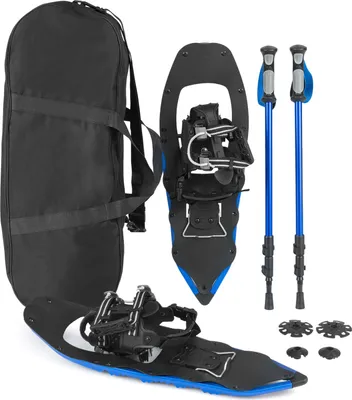 Produktbild von COSTWAY Schneeschuhe mit Steighilfe, Schuhgröße 35-45 bis 90kg, leichtes Schneeschuh-Set aus Alu mit Trekkingstöcke & Tragetasche für Herren, Damen & Jugendliche