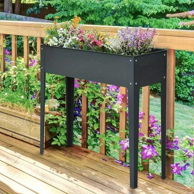 Zdjęcie produktu dla Metalowy doniczka na rośliny – Podwyższona skrzynka na zioła na nóżkach – 100x30x80 cm z 3 otworami drenażowymi – Do użytku zewnętrznego