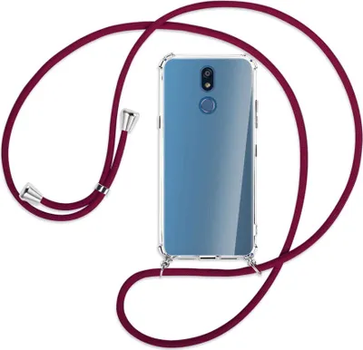 Produktbild von Handykette Backcover-Schutzhülle mit Band (Metall silberfarben) für LG K40 / K12 Plus - dunkelrot