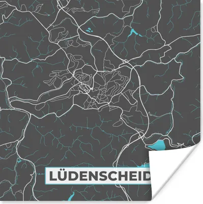Produktbild von MuchoWow® Poster Karte - Lüdenscheid - Blau - Stadtplan - Deutschland 100x100 cm - Babyzimmer