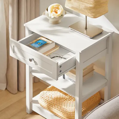 Produktbild von SoBuy® Beistelltisch,Nachttisch,Couchtisch mit Schublade und Ablagen,FBT46-W