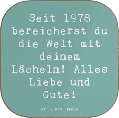 Produktbild von Mr. & Mrs. Panda Tischuntersetzer Spruch 1978 Geburtstag - Meeresbrise - Geschenk, gläseruntersetzer, Holzuntersetzer, Erinnerung, Untersetzer für Gläser, Coaster, seit