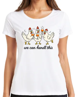 Produktbild von we can hendl this Hennen Party Lustig JGA Statement Sarkasmus Huhn Damen T-Shirt, Weiß, S
