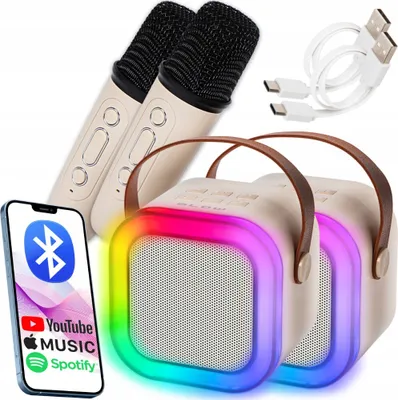 Produktbild von Tragbare Blasen Karaoke Lautsprecher Rgb 10W 2 Mikrofone Usb Sd Hintergrundbeleuchtung Led