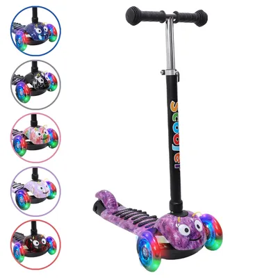 Produktbild von Habib 3D Kinderroller 3-Rad mit LED Licht | Klappbar & Verstellbar: Dunkellila