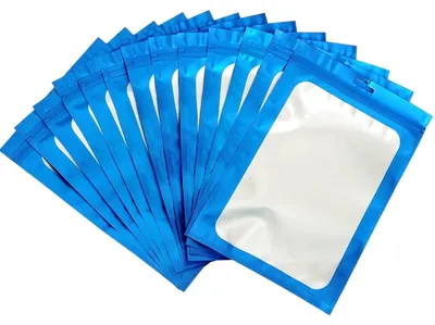 Image de Lot de 100 sachets mylar holographiques bleus, dimensions 14 x 20 cm
