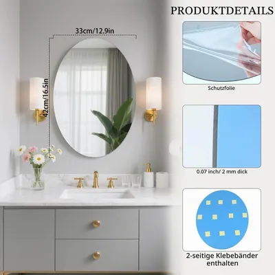 Image de Miroir mural ovale adhésif, 42 x 33 cm, sans cadre
