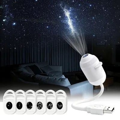 Sternenhimmel-Projektor & Nachtlicht, 2-in-1, USB, 360°, 6 Scheiben
