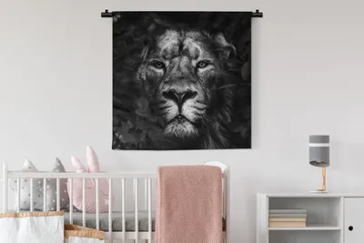 Produktbild von MuchoWow® Wandteppich Wandbehang Löwe - Tiere - Dschungel - Schwarz - Weiß 90x90 cm Tapisserie Dekoration Wandtuch - Wandaufhänger