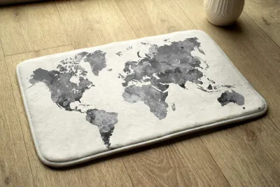 Produktbild von Badteppich Saugfähige - Badezimmer Teppich - Rutschfester Badvorleger Badematte - 90x60 cm - Weltkarte