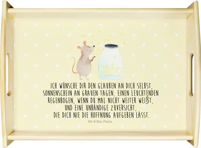 Produktbild von Mr. & Mrs. Panda Tablett Maus Sterne - Gelb Pastell - Geschenk, Küchentablett, Geburtstag, Serviertablett, aus holz, Schwangerschaft, Taufe, Lustige Sprüche, Deko