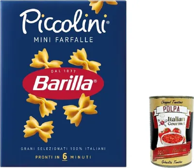 Produktbild von 20x Pasta Barilla Mini Farfalle, 100% italienisch Nudeln 500 g pack + Italian Gourmet polpa 400g