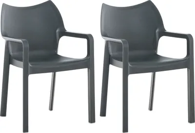 Produktbild von CLP Gartenstühle 2er Set, wetterfest, stapelbar, modern, mit Armlehnen, Kunststoff dunkelgrau