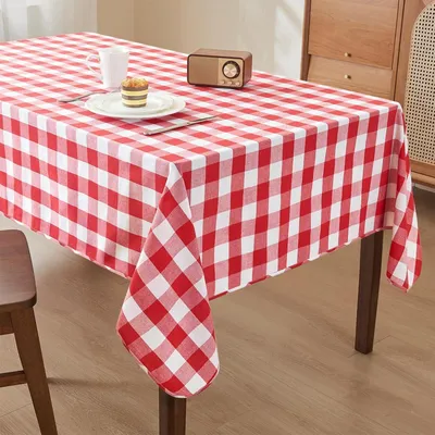Produktbild von Karierte Tischdecke Rot 140 x 240 cm Wasserdicht Baumwoll-Polyester-Mischung