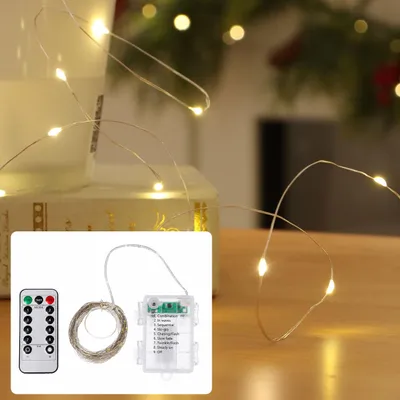 Produktbild von LED-Micro-Lichterkette 10m mit 100 warmweissen LEDs: Batteriebetrieben, inkl. Fernbedienung, 8 Leuchtmodi & Timer für gemütliche Dekoration