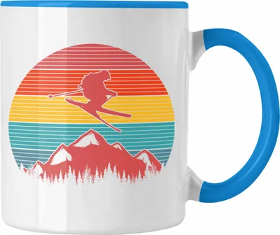 Produktbild von Trendation - Ski Tasse Geschenk Grafik Geschenkidee Skifahrer Geschenk Winter Berge (Blau)