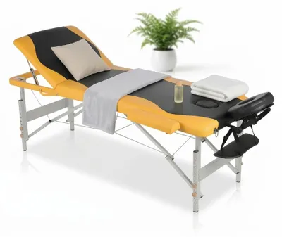 Immagine prodotto di Mucola lettino da massaggio a 3 zone panca da massaggio pieghevole tavolo cosmetico tavolo da massaggio tavolo terapeutico mobile struttura in alluminio - nero / giallo