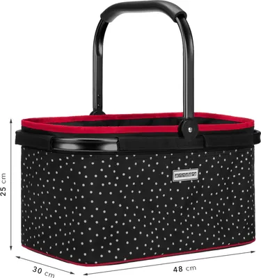 Produktbild von Einkaufskorb mit Klapphenkel Punkte schwarz weiß rot 48 x 30 x 25 cm - SNÖVIT