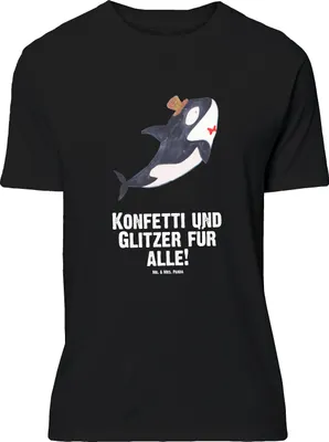Produktbild von Mr. & Mrs. Panda Tshirt Orca Zylinder - Schwarz - Geschenk, Shirt, Fest, Konfetti, T-Shirt, Geburtstag, Glückwunsch, oberteil, Meer, Narwal, S, Jersey-Shirt